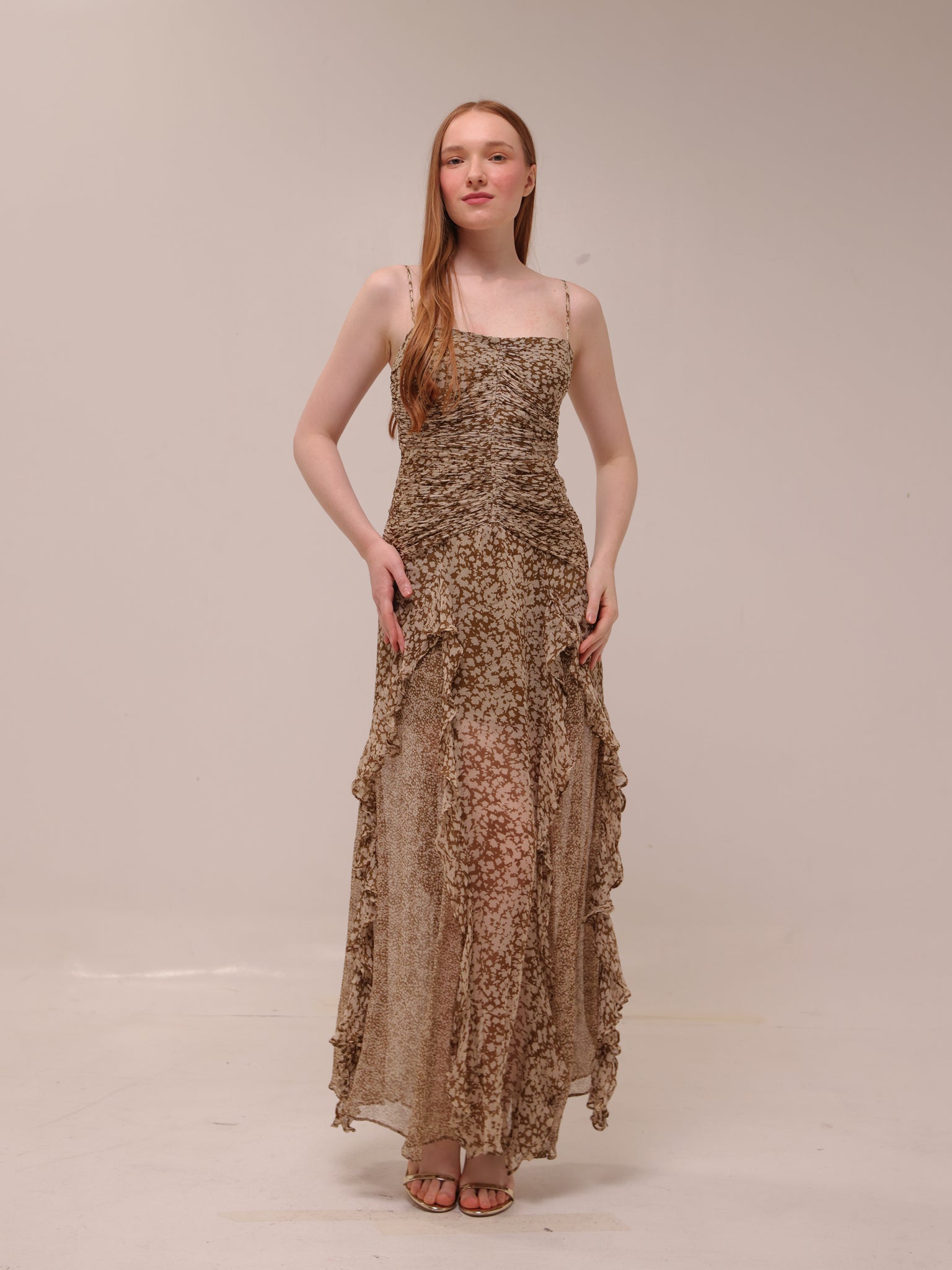 Valeria Ruched Frill Maxi Dress