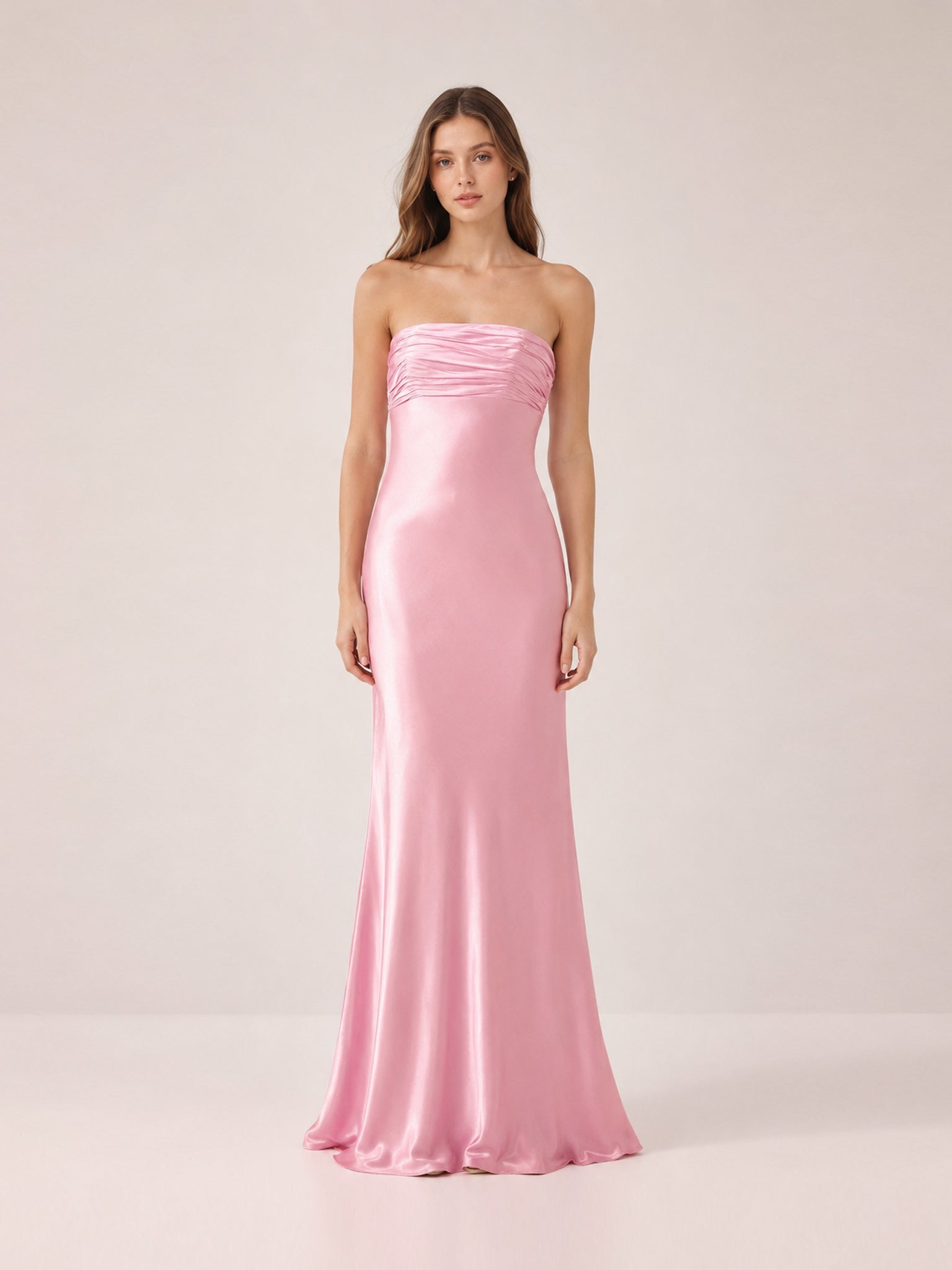 La Lune Strapless Ruched Bodice Maxi Dress - Peony