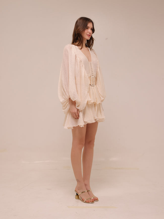 Charlotte Draped Sleeve Mini Dress with Belt