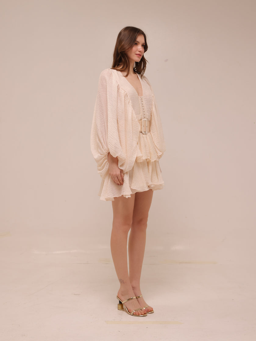 Charlotte Draped Sleeve Mini Dress with Belt