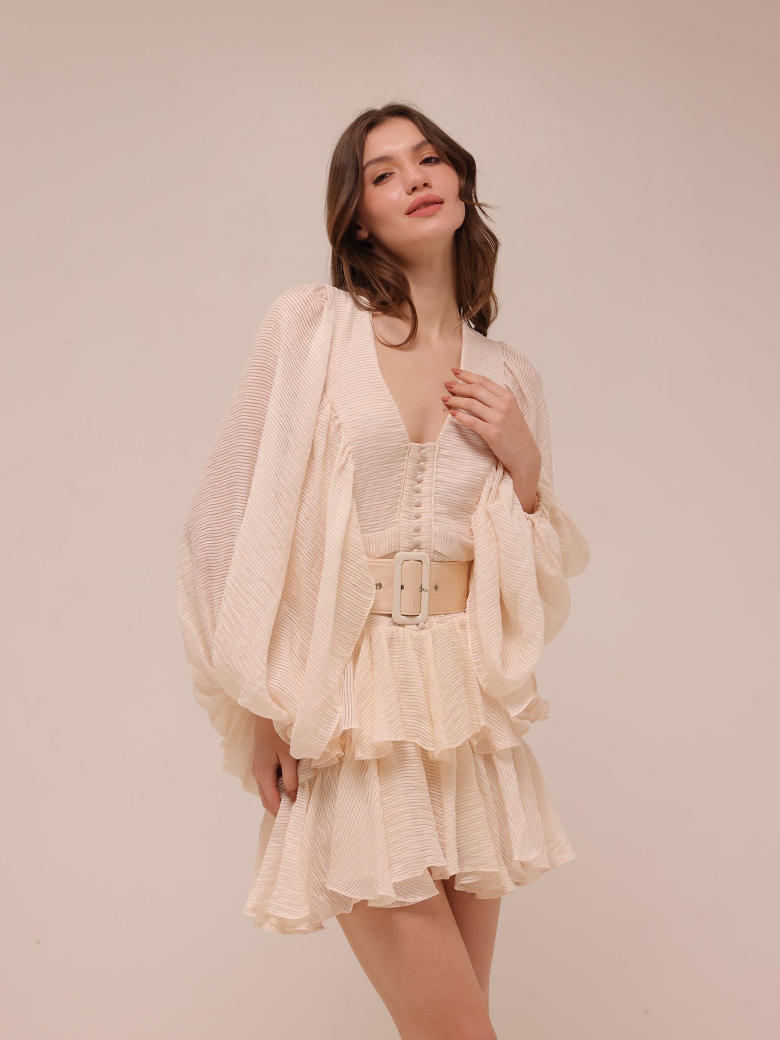 Charlotte Draped Sleeve Mini Dress with Belt