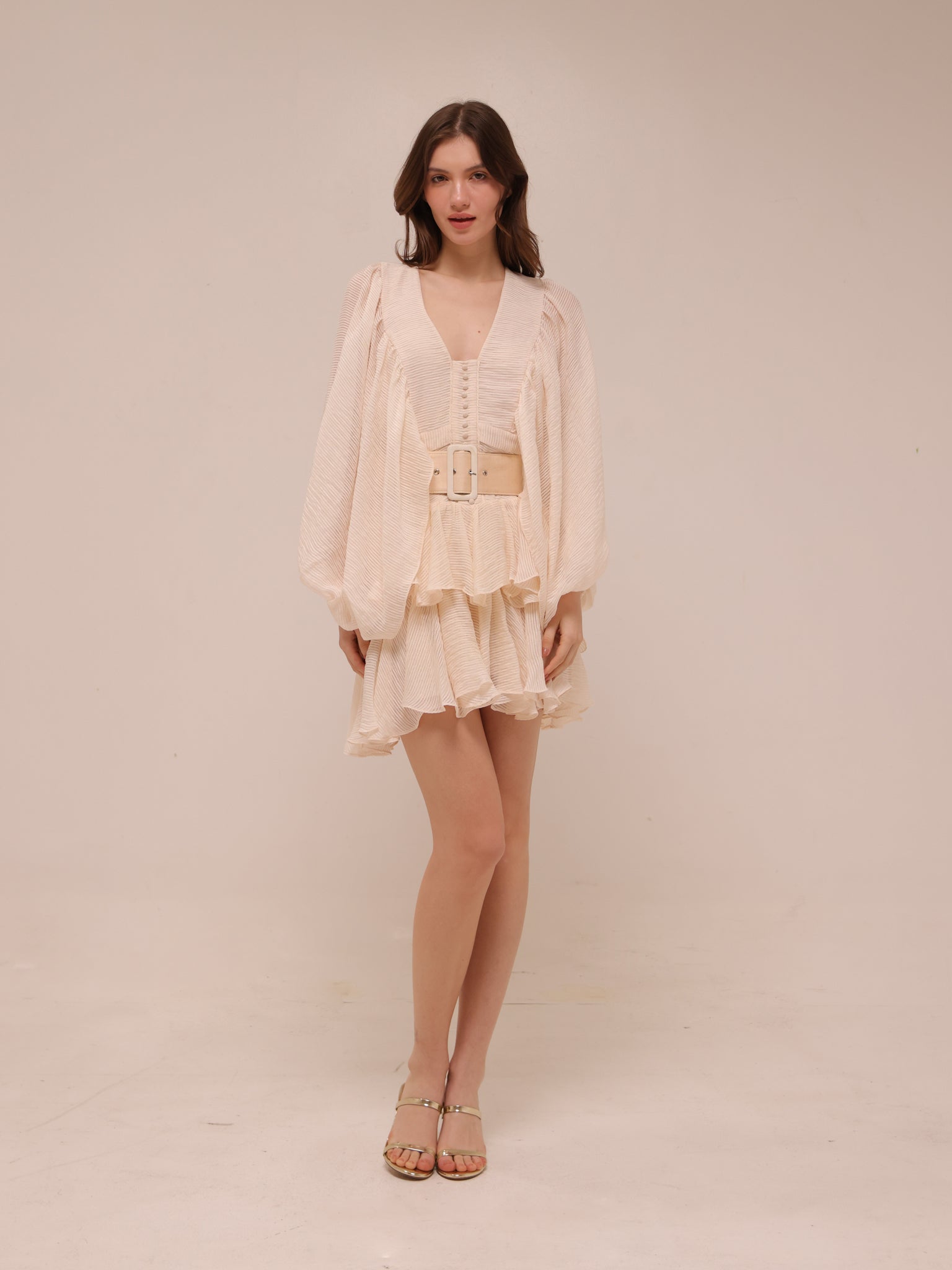 Charlotte Draped Sleeve Mini Dress with Belt