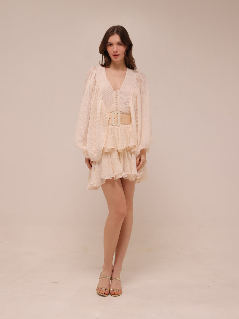 Charlotte Draped Sleeve Mini Dress with Belt