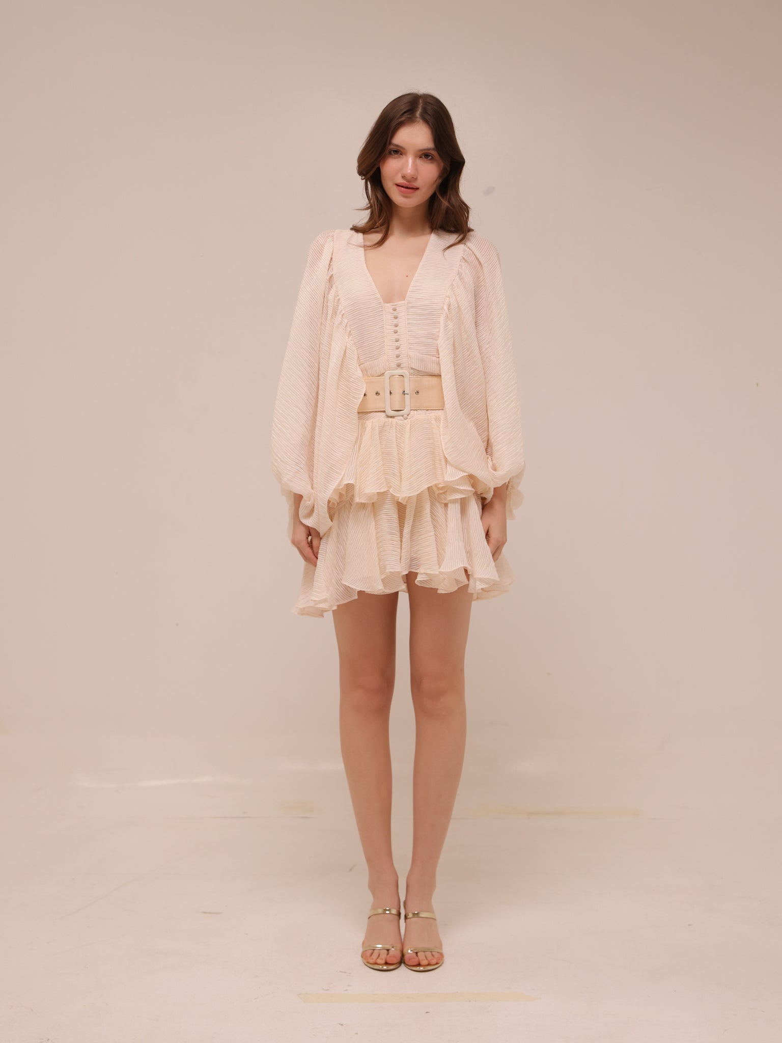 Charlotte Draped Sleeve Mini Dress with Belt