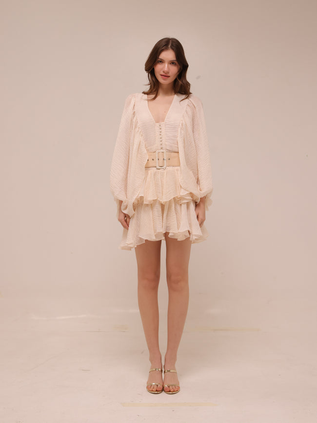 Charlotte Draped Sleeve Mini Dress with Belt