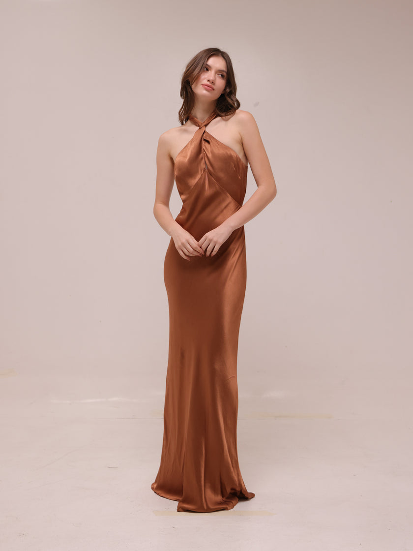 La Lune High Neck Twist Maxi Dress