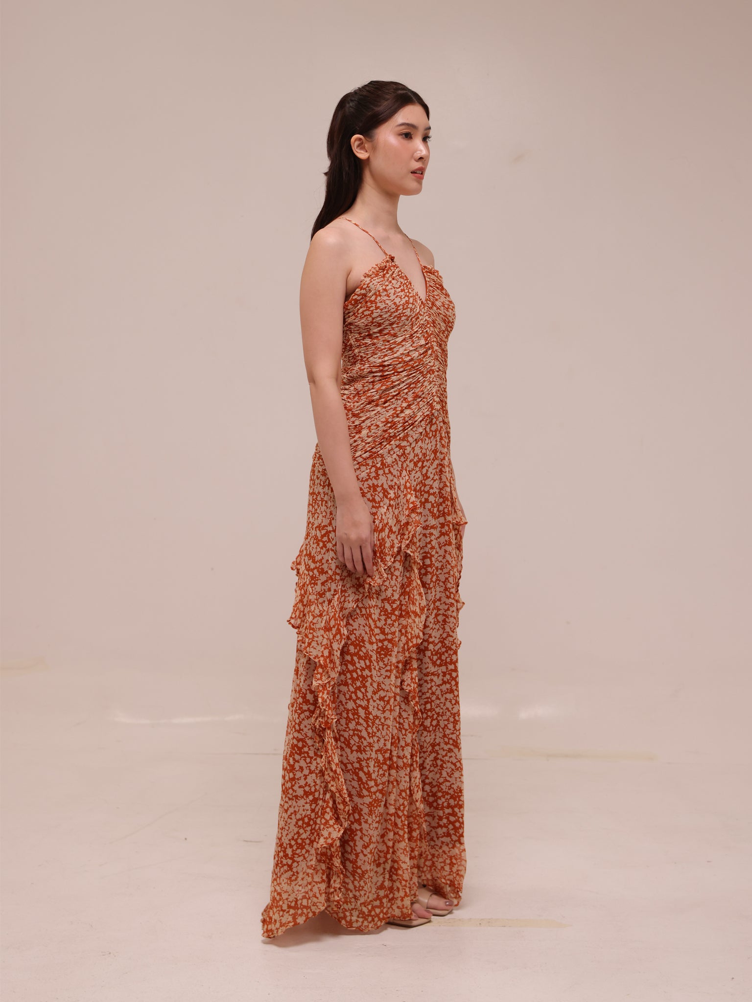 Hala Ruched Frill Maxi Dress