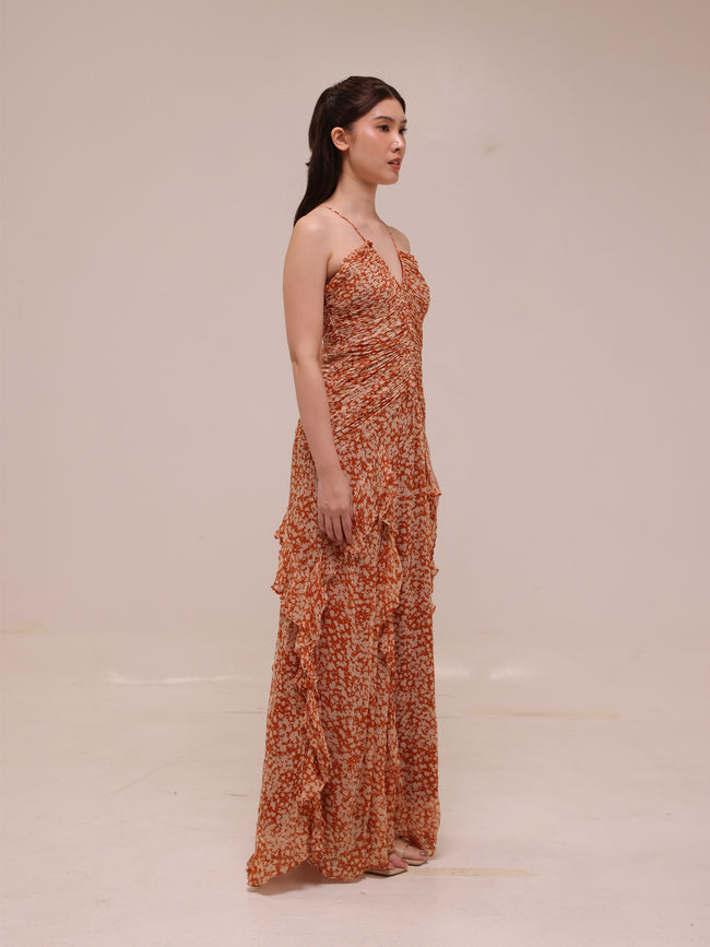 Hala Ruched Frill Maxi Dress