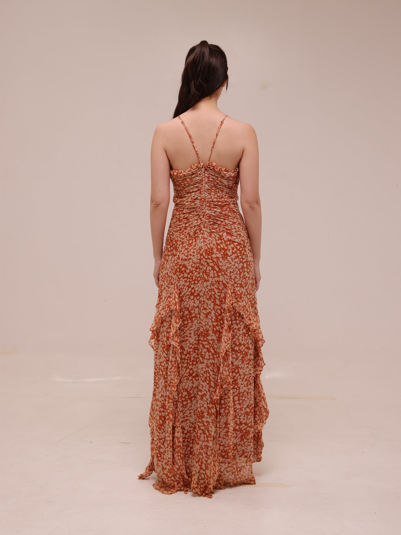 Hala Ruched Frill Maxi Dress