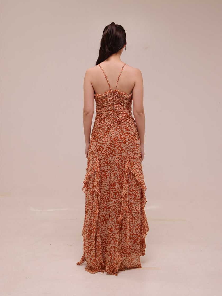 Hala Ruched Frill Maxi Dress