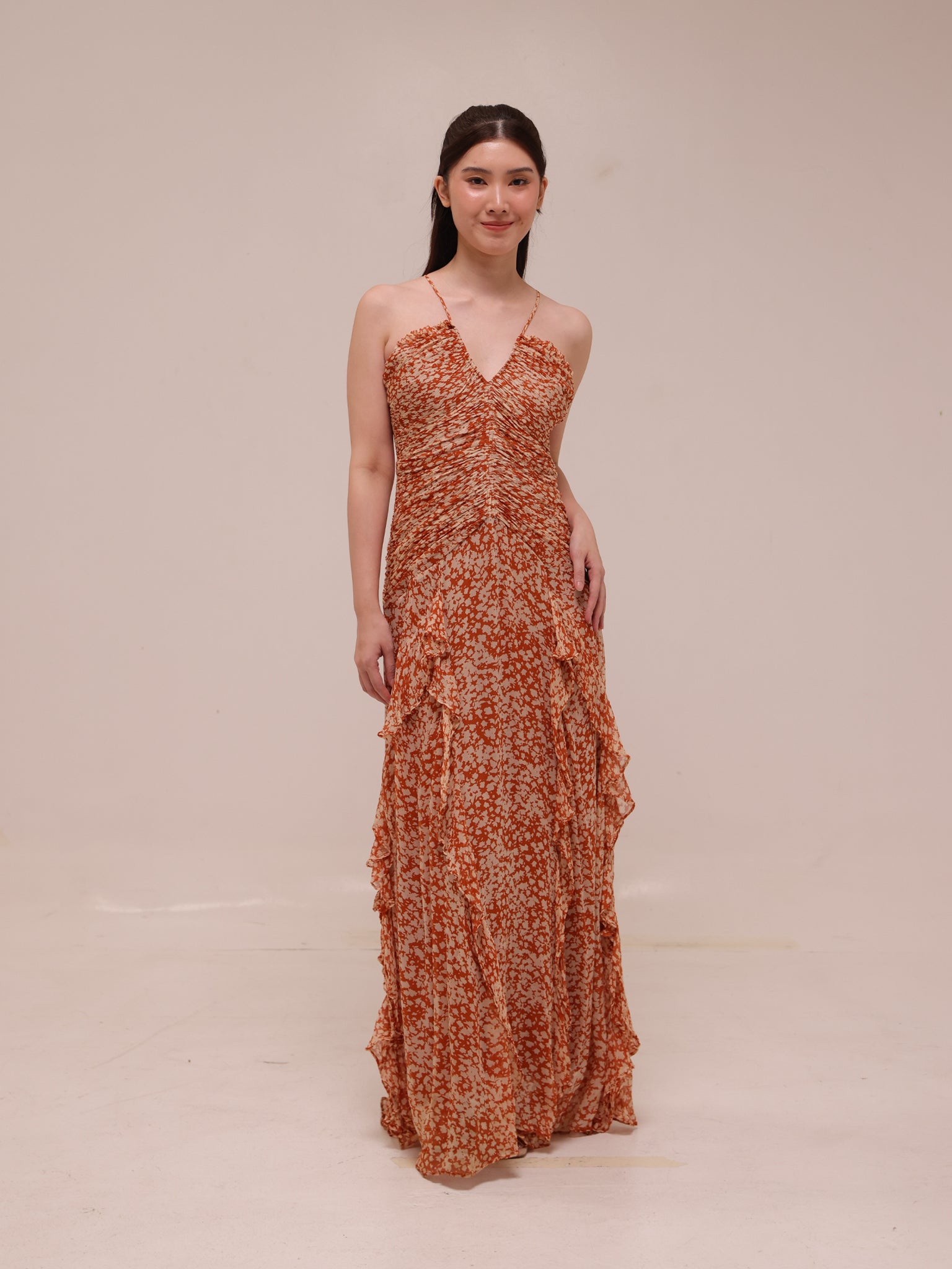 Hala Ruched Frill Maxi Dress