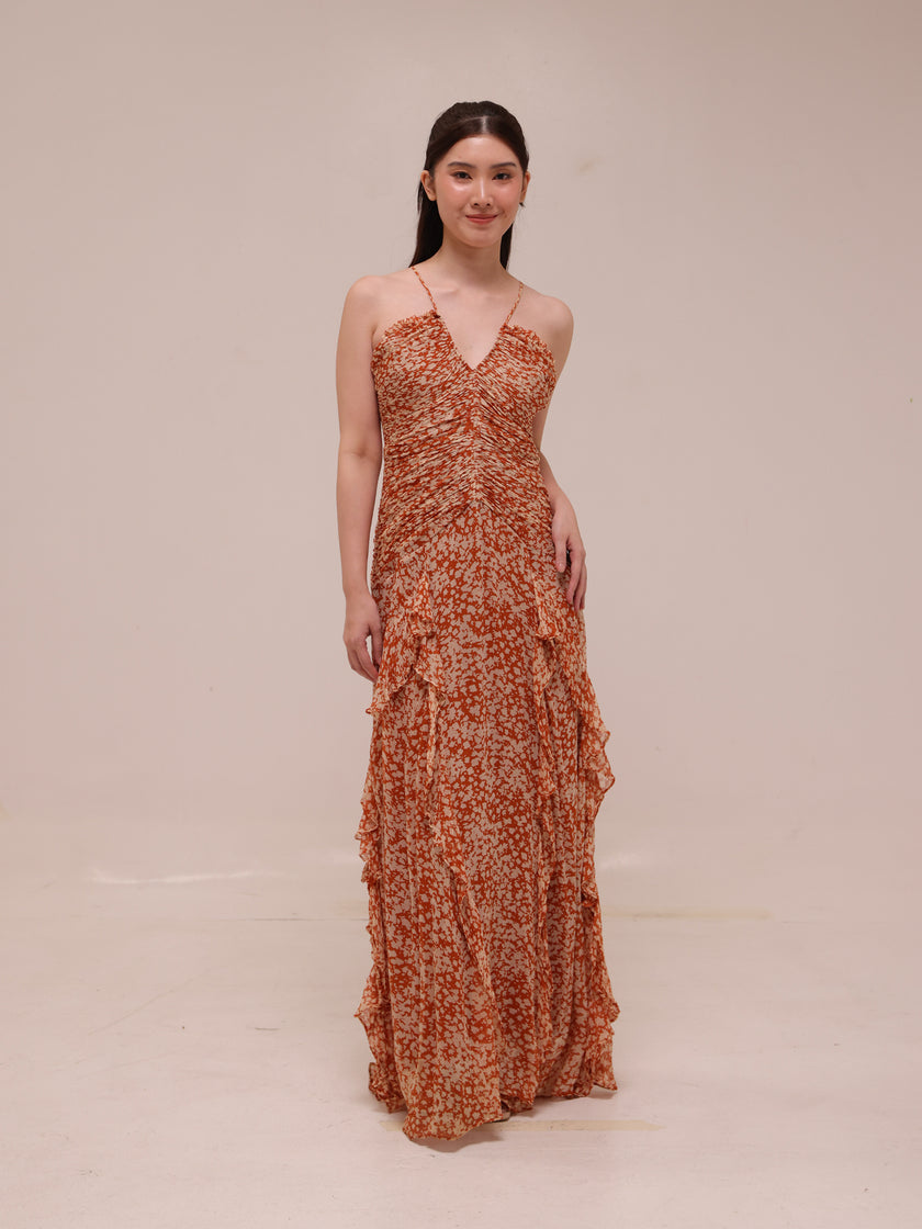 Hala Ruched Frill Maxi Dress