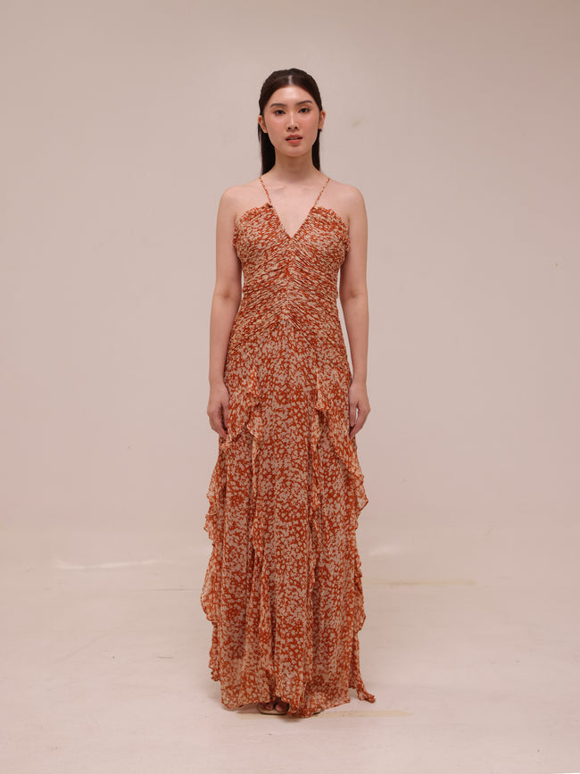 Hala Ruched Frill Maxi Dress