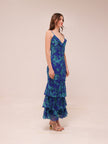 Oskar Tiered Ruffle Hem Mermaid Maxi Dress Abstract Blue