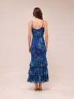 Oskar Tiered Ruffle Hem Mermaid Maxi Dress Abstract Blue