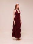 Flirt Frill Halter Maxi Dress Wine