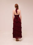 Flirt Frill Halter Maxi Dress Wine