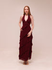 Flirt Frill Halter Maxi Dress Wine