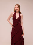 Flirt Frill Halter Maxi Dress Wine