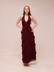 Flirt Frill Halter Maxi Dress Wine