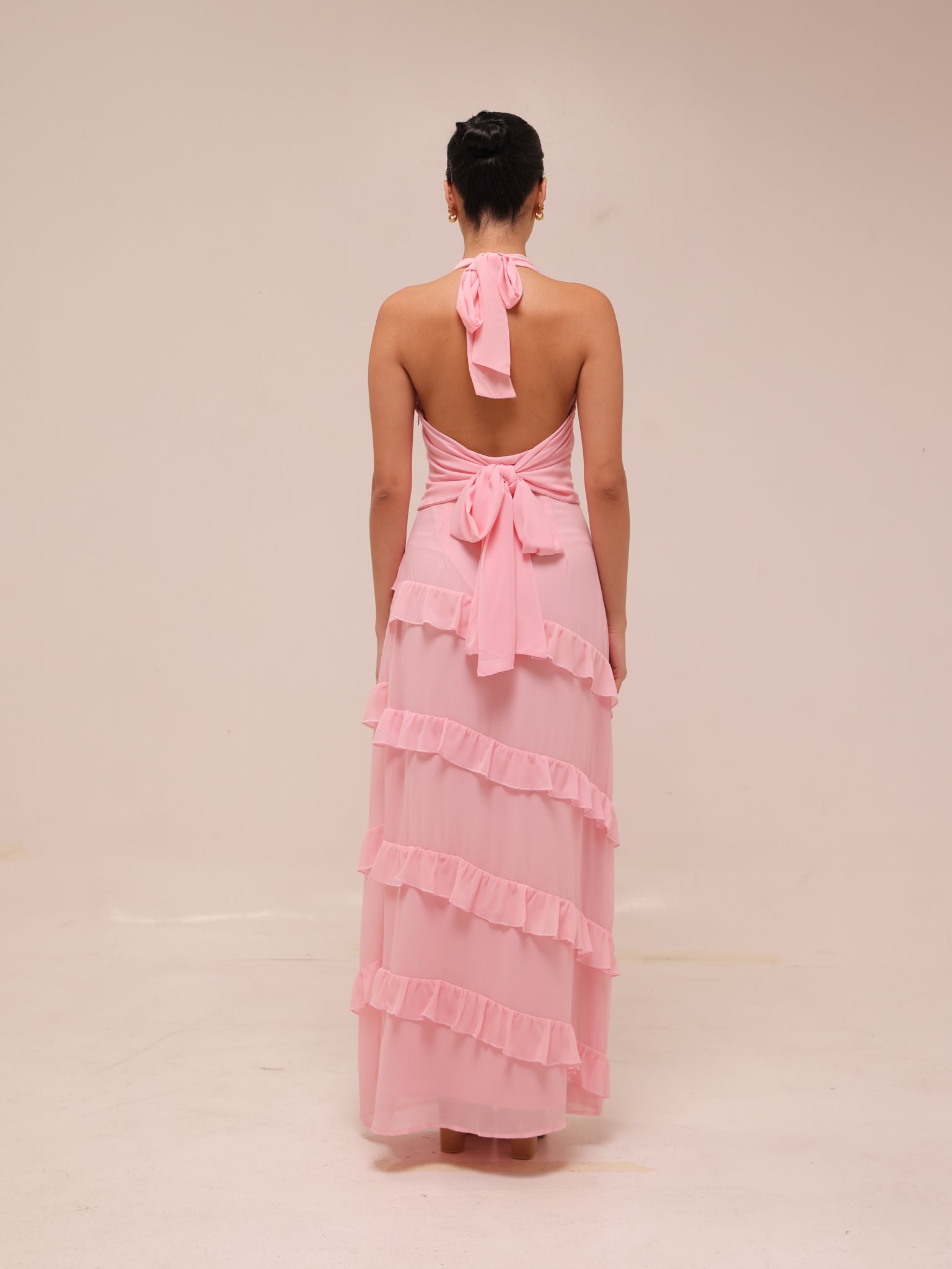 Flirt Frill Halter Maxi Dress Blush