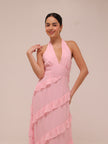 Flirt Frill Halter Maxi Dress Blush