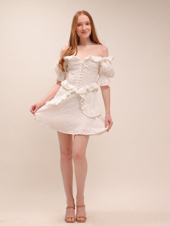 Isabel Off-Shoulder Eyelet Mini Dress