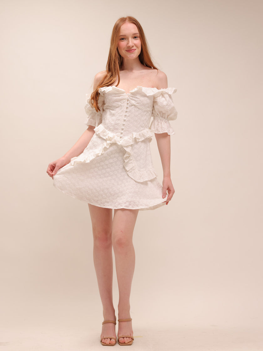 Isabel Off-Shoulder Eyelet Mini Dress