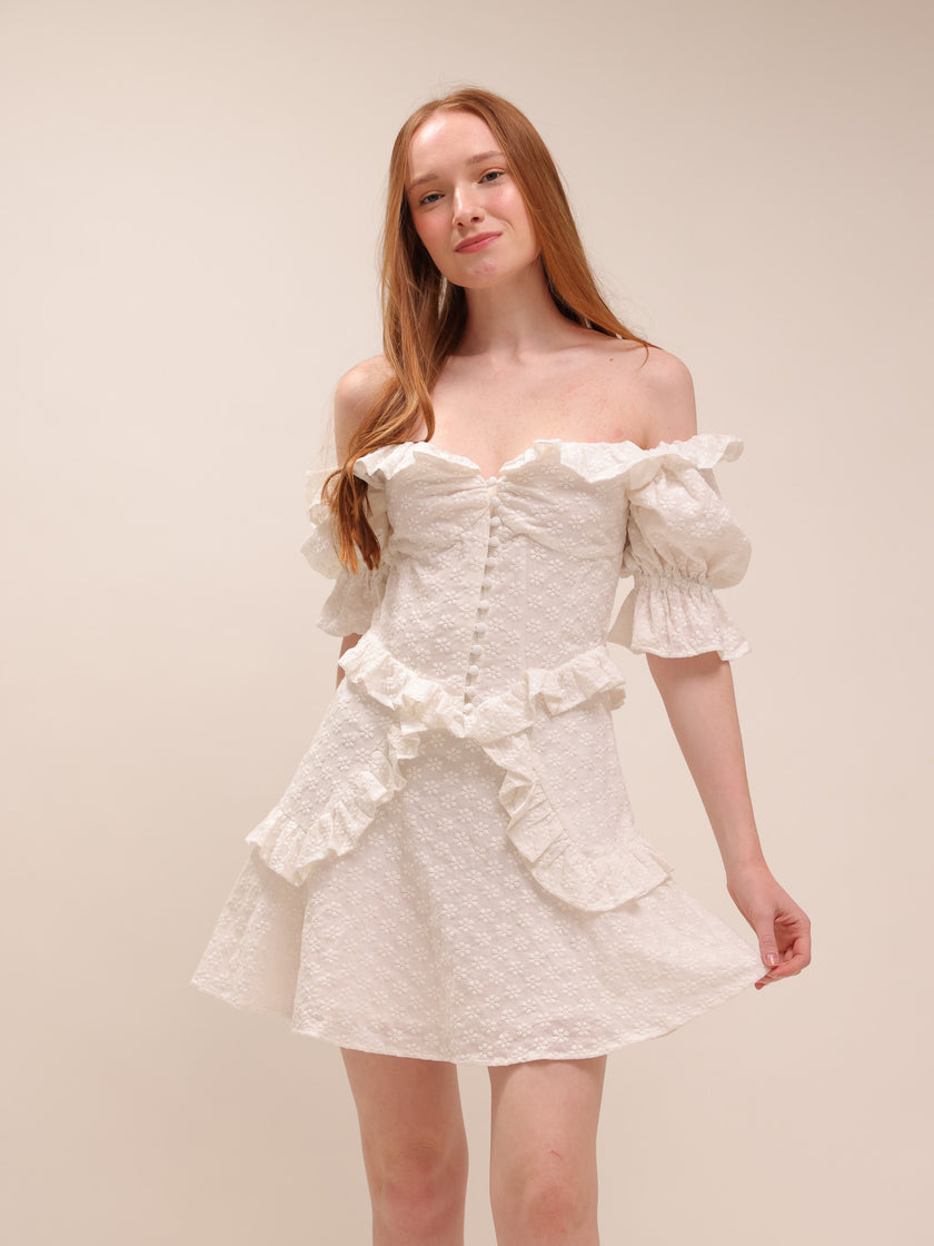 Isabel Off-Shoulder Eyelet Mini Dress