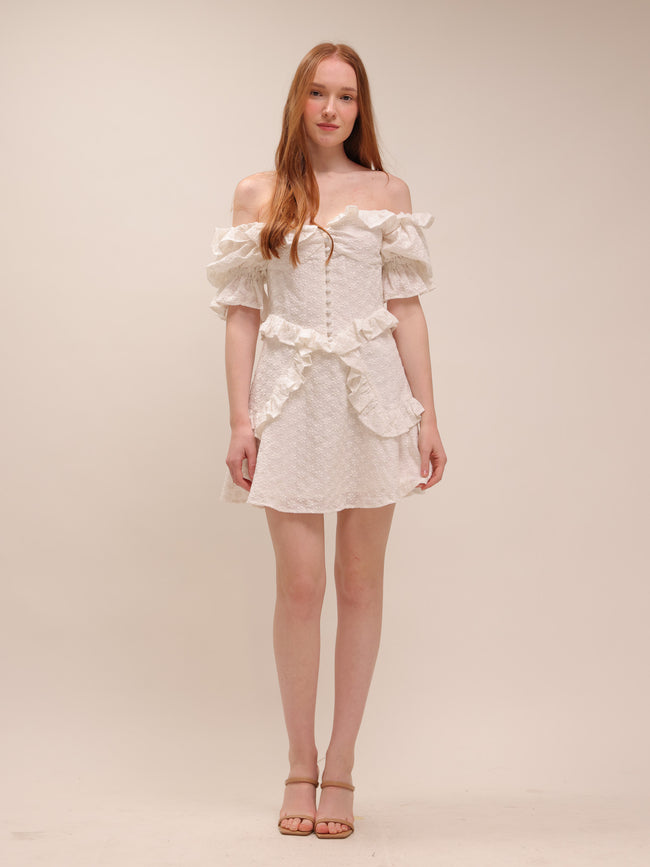 Isabel Off-Shoulder Eyelet Mini Dress