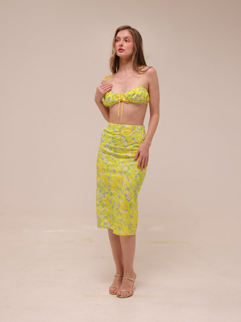 Dubois Midi Skirt & Ruched Bralette Top Freedom Floral
