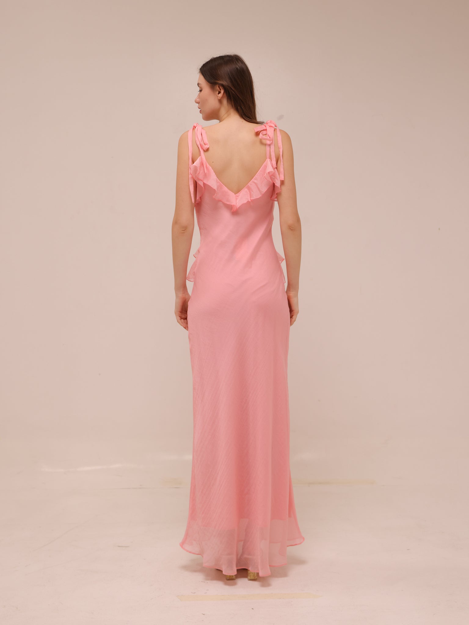 Adalina Ruffle Maxi Dress in Quartz Pink