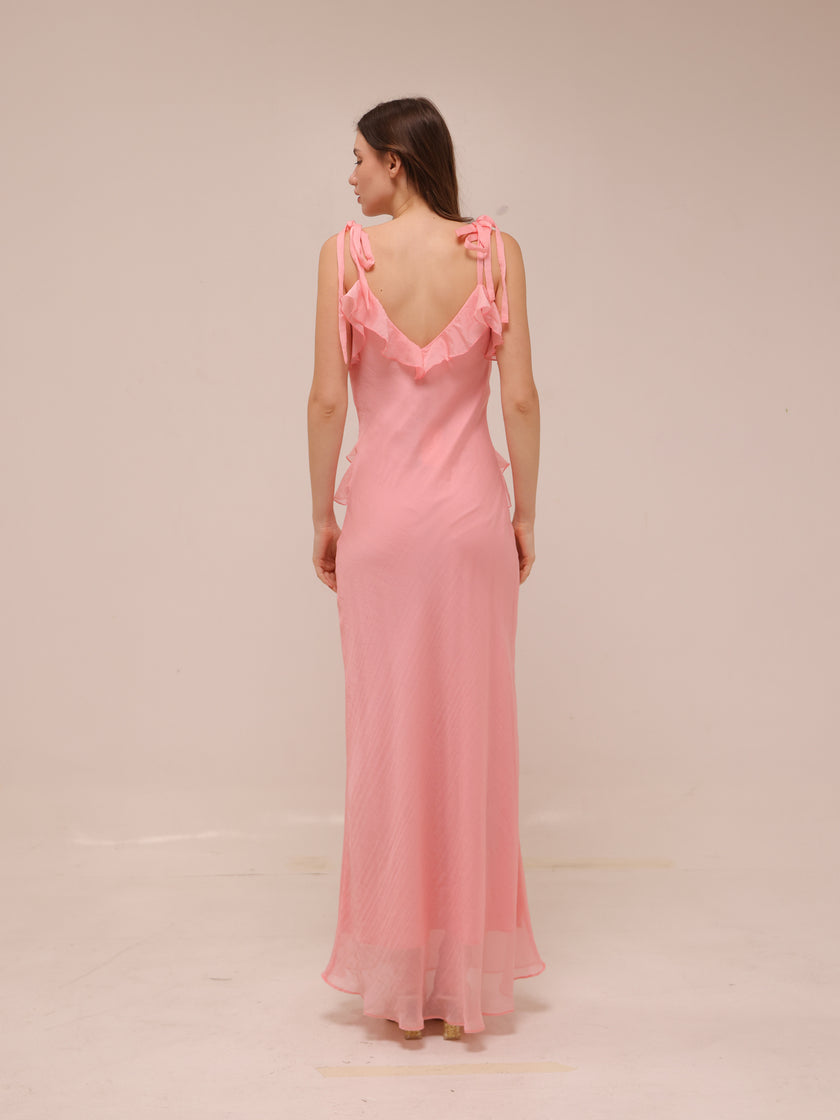 Adalina Ruffle Maxi Dress in Quartz Pink
