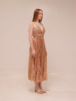 Franny Pleated Midi Dress in Rose Gold