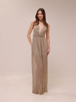 Gold Pleated Plunge Maxi Dress