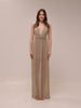 Gold Pleated Plunge Maxi Dress