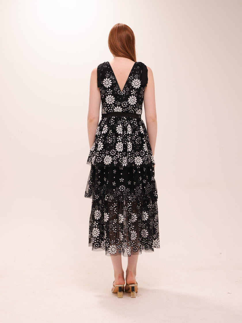 Black Starlet Sequin Tiered Dress