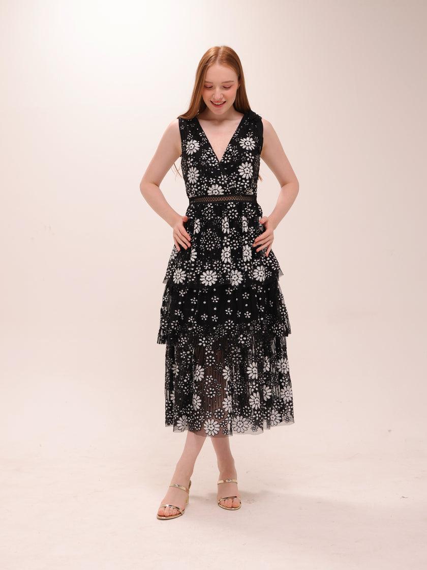 Black Starlet Sequin Tiered Dress