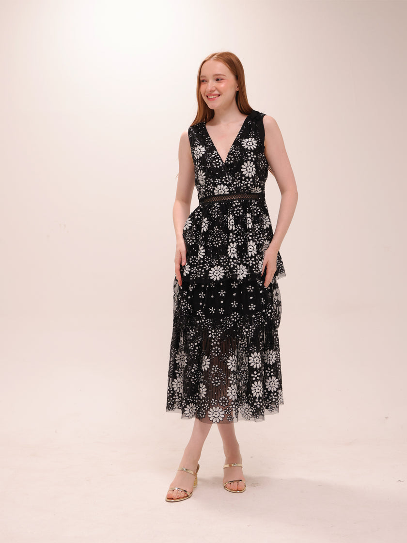 Black Starlet Sequin Tiered Dress