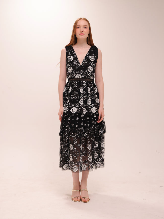 Black Starlet Sequin Tiered Dress