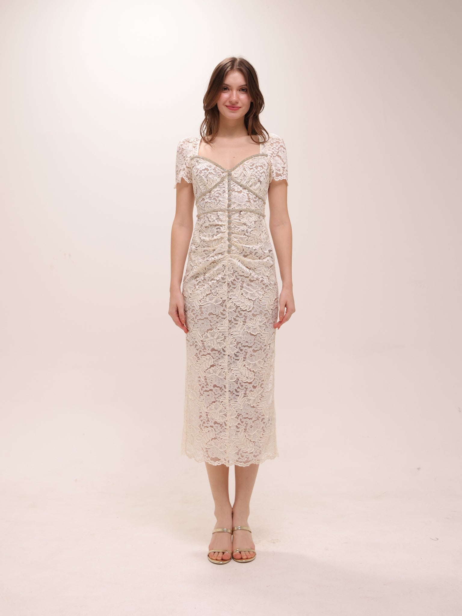 Cream Cord Lace Midi Dress