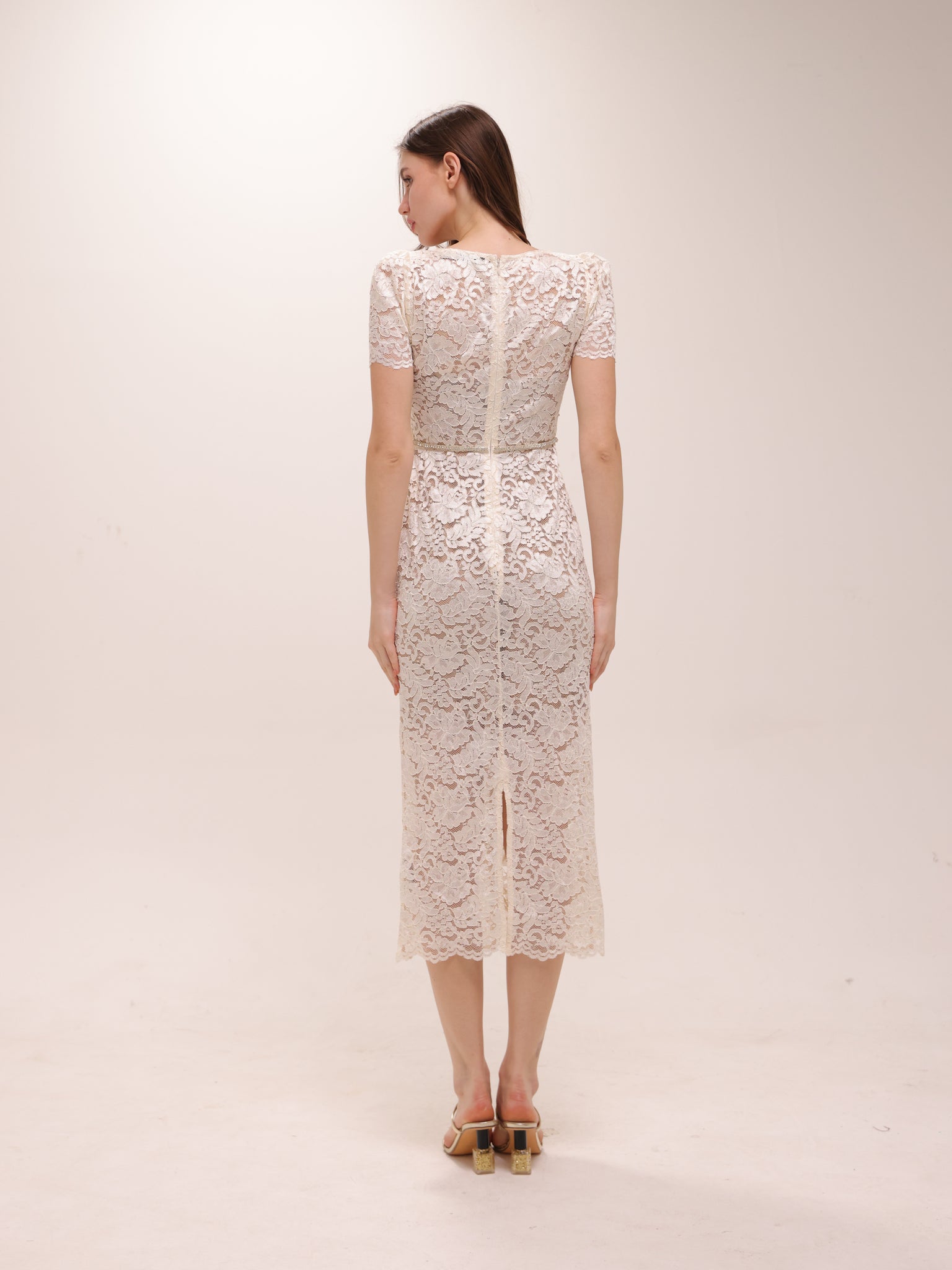Cream Cord Lace Midi Dress