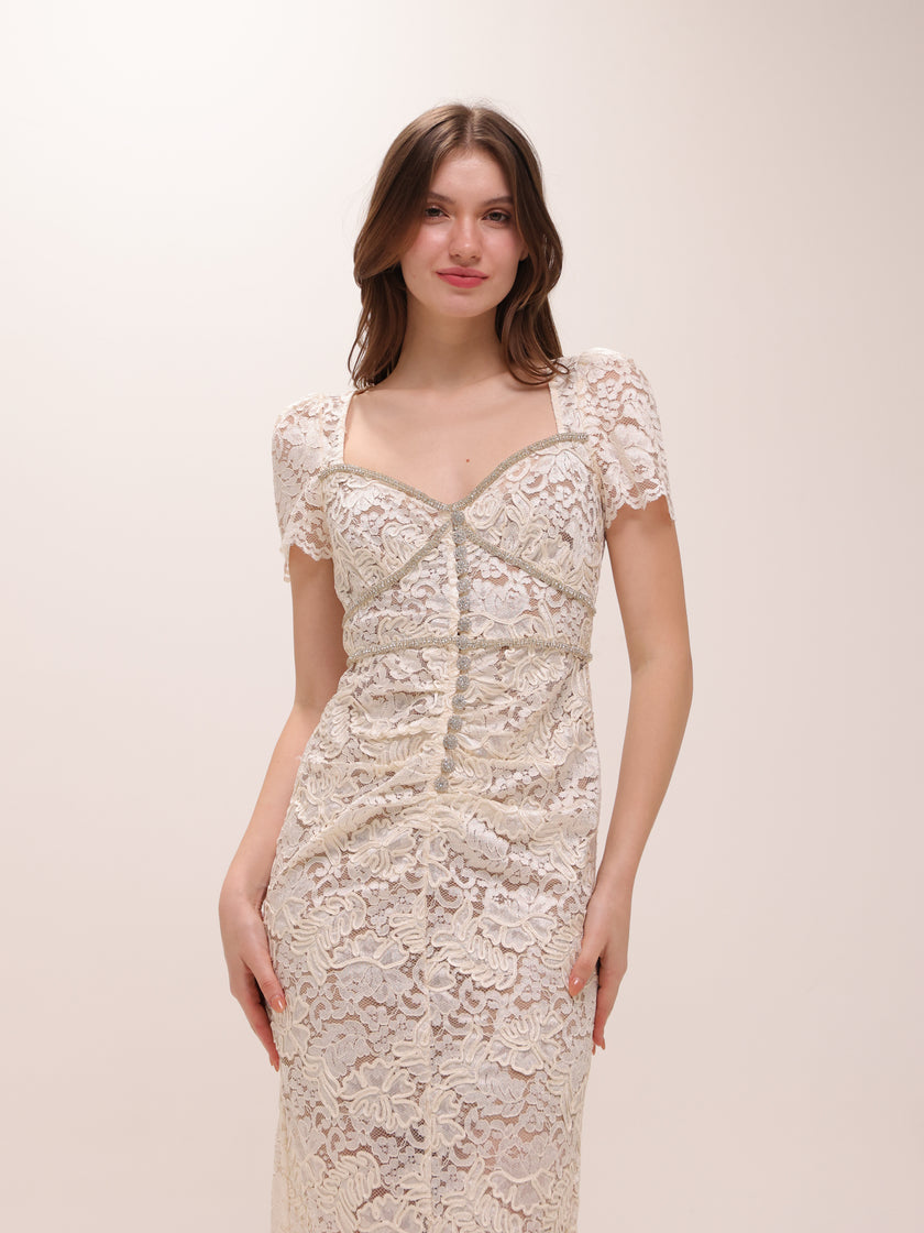 Cream Cord Lace Midi Dress