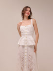Cream Linen Peplum Midi Dress