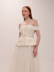 Cream Boucle Tulle Midi Dress