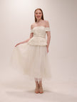 Cream Boucle Tulle Midi Dress