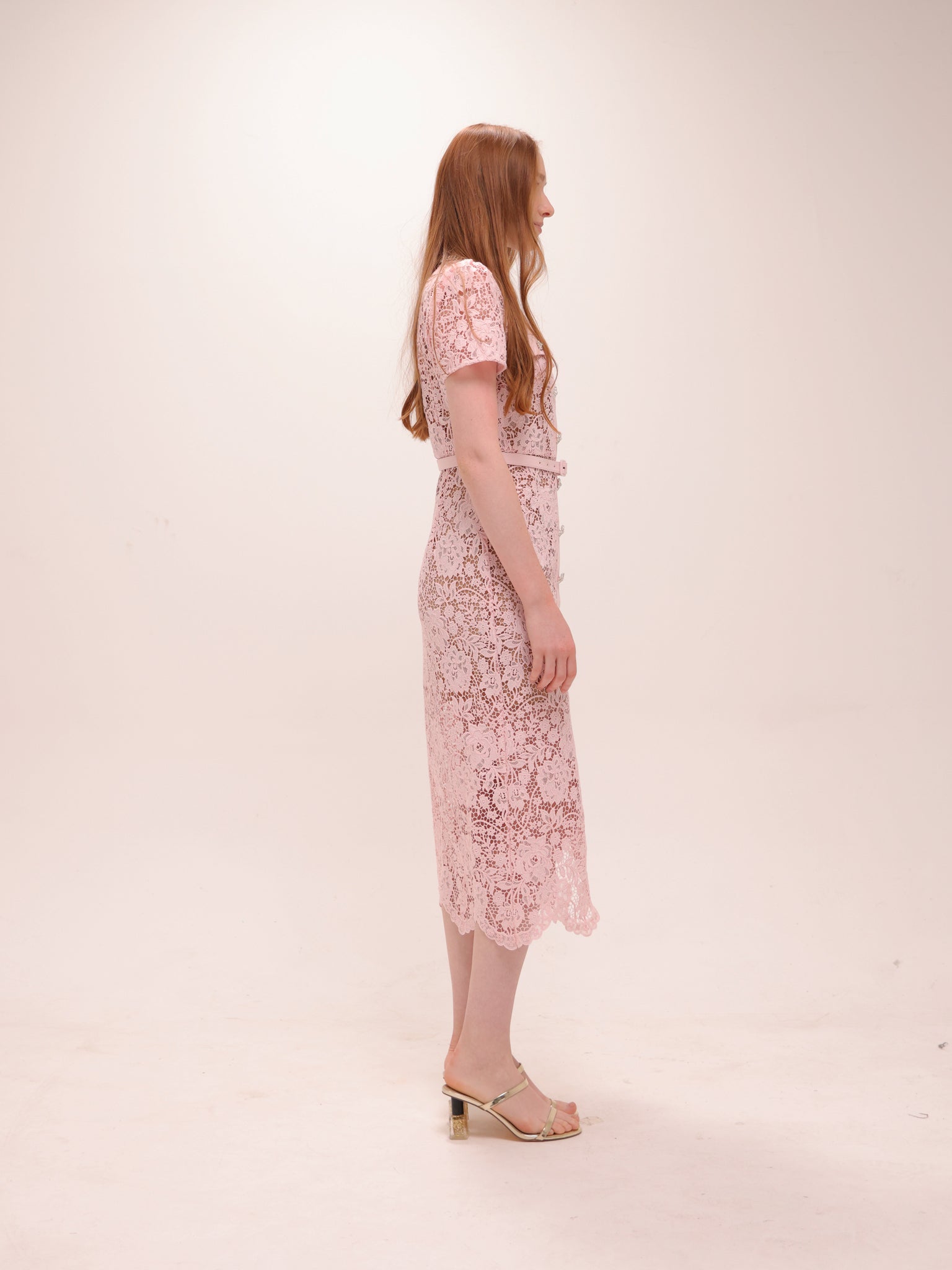 Pink Lace Diamante Bow Midi Dress