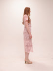 Pink Lace Diamante Bow Midi Dress