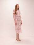 Pink Lace Diamante Bow Midi Dress