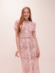 Pink Lace Diamante Bow Midi Dress